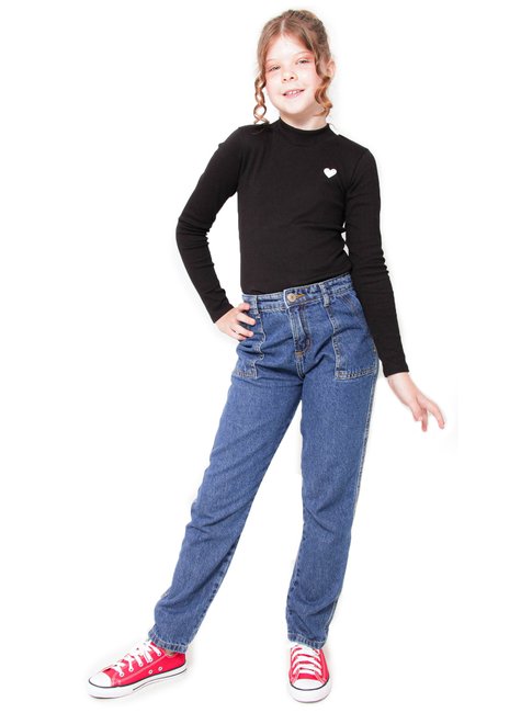 Calça Jeans Infantil Menina Mom com Elástico